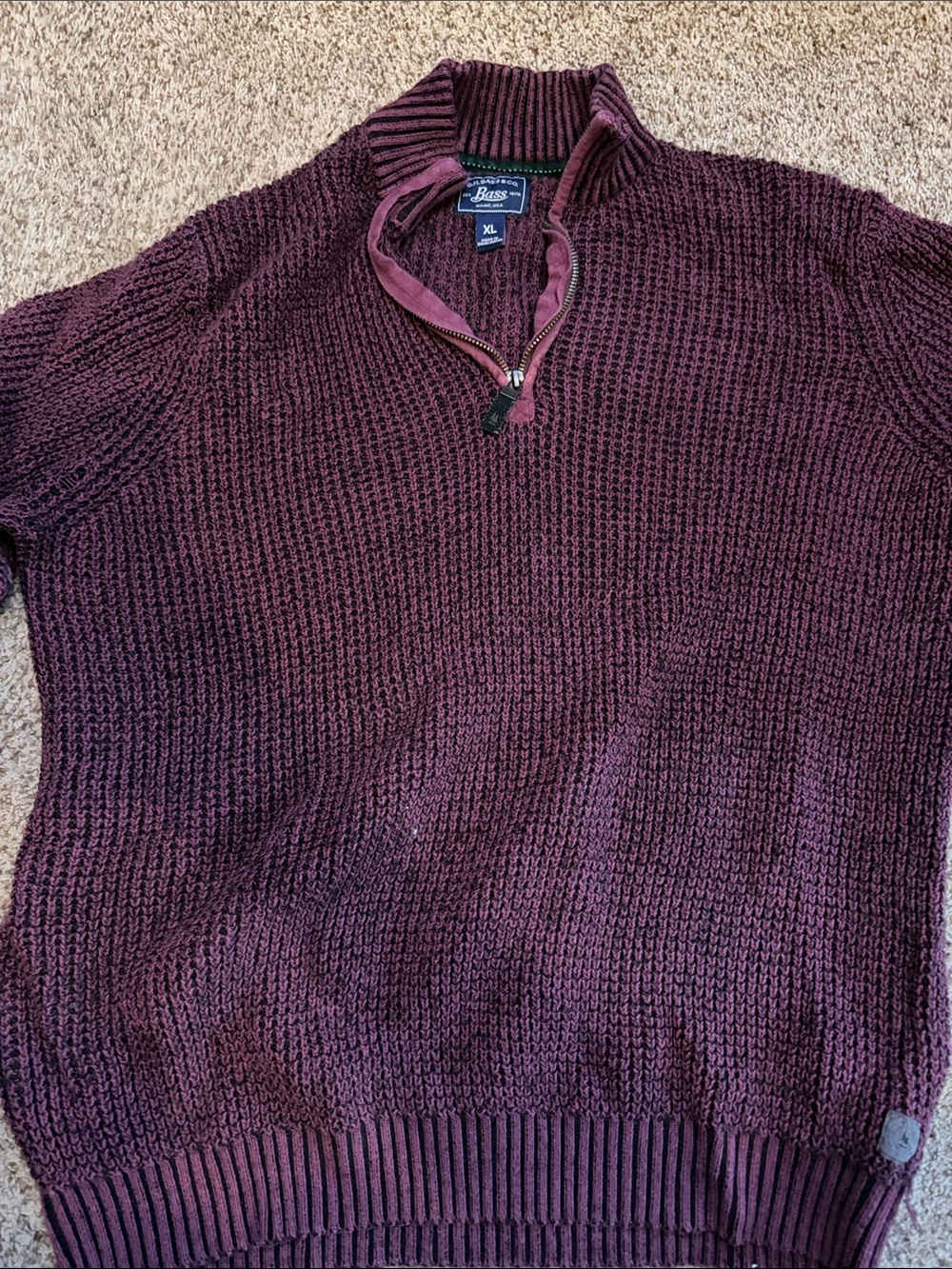 Bass Men's Half-Zip Sweater in Deep Wine